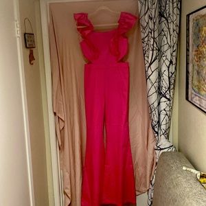 Vintage 70’s Barbie Pink Flying Tomato Bellbottom jumpsuit